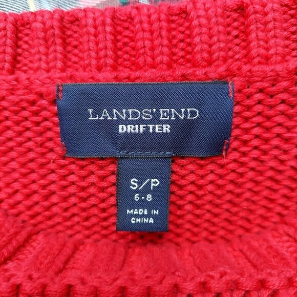 Lands End Drifter Red Cable Knit Sweater S/P 6-8 Cotton - Picture 2 of 4